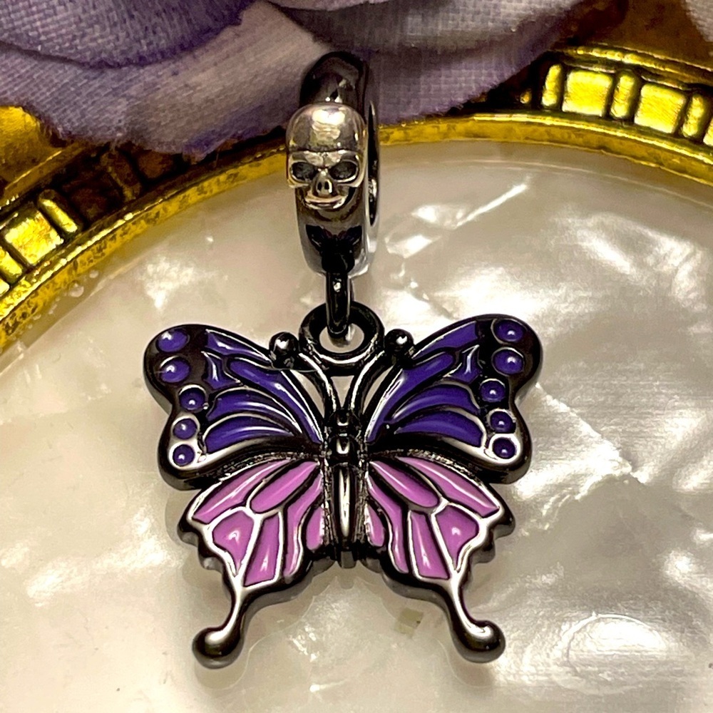 Bracelet Charm Butterfly Purple & Black Sterling Silver